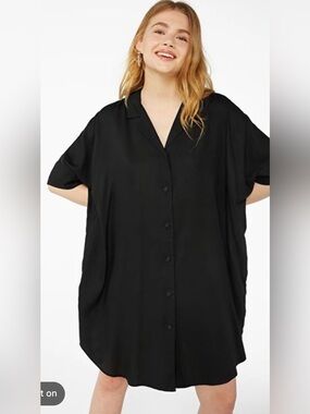 LORI GOLDSTEIN BLACK BUTTON DOWN TUNIC MINI DRESS